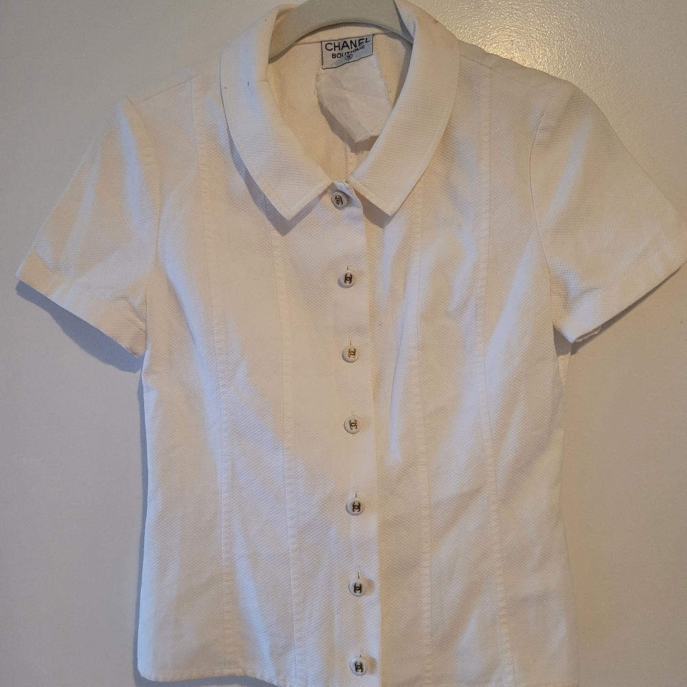 Chanel Top in White Cotton Pique (Sz 0/2)